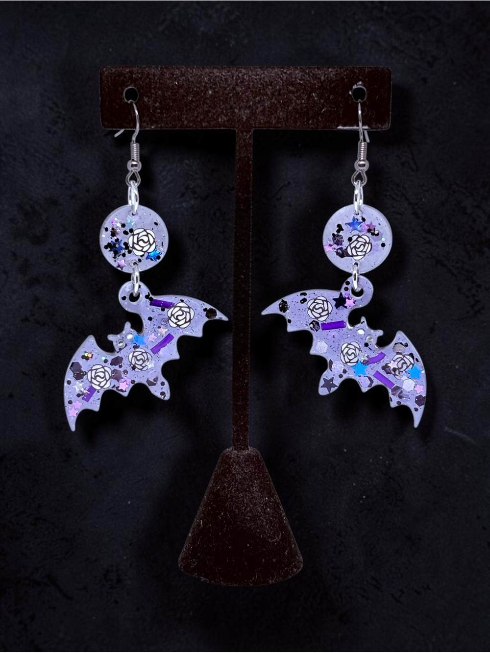 Lavender Bat Rose Dangle Earrings - Women Jewelry